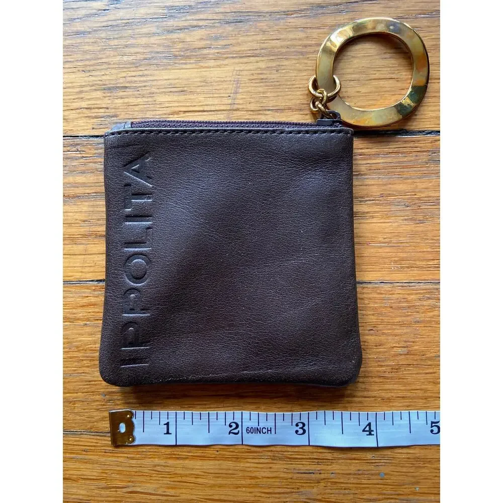 IPPOLITA Brown Leather Coin Purse w/Embossed Logo